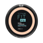 پنکک Maybelline Fit Me Matte + Poreless، نمای جلوی بسته‌بندی، رنگ ۱۱۵ Ivory